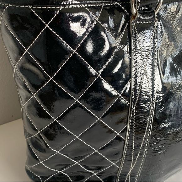 Cavalcanti Genuine Black Patent Leather Shoulder Bag Quilt Made In Italy Large - Picture 4 of 16